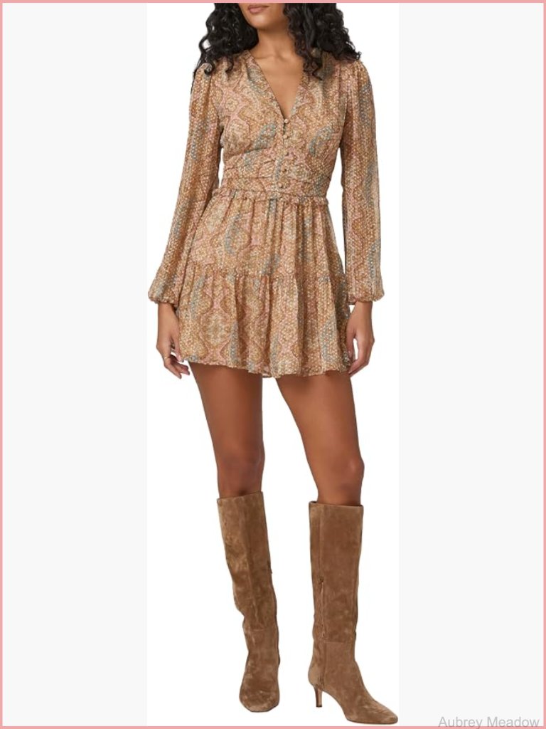 Silk Sheath Midi Dress With V-Neck Long Sleeve Floral
